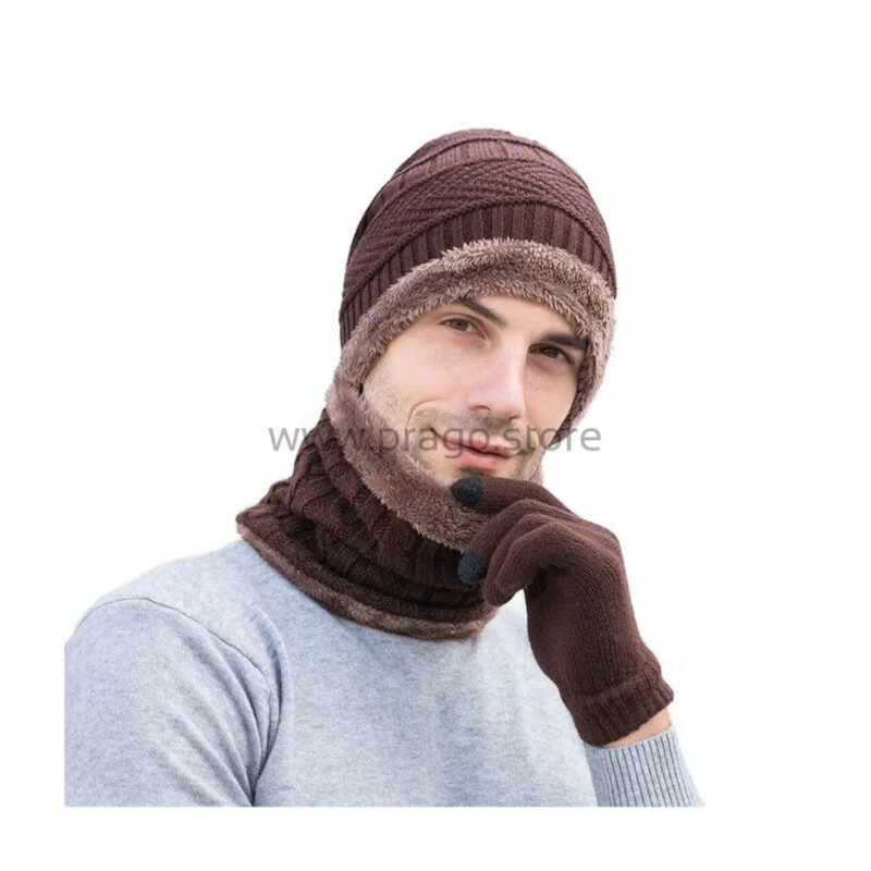 Winter Knit Woolen Cap with Neck Warmer Scarf Set for Men & Women