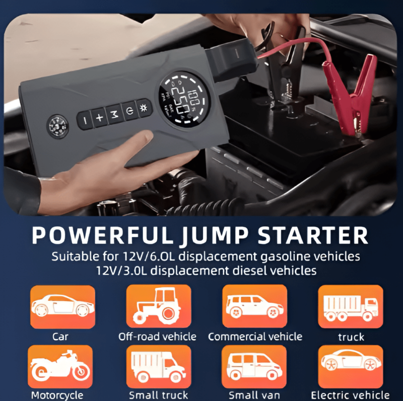 Emergency Car Battery Jump Starter With Car Tyre Air Pump In built battery Ps186 - Image 4