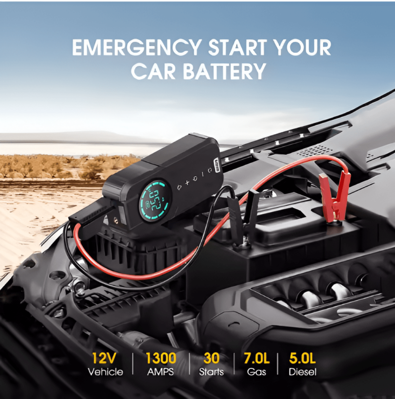 Emergency Car Battery Jump Starter With Car Tyre Air Pump In built battery Ps186 - Image 3