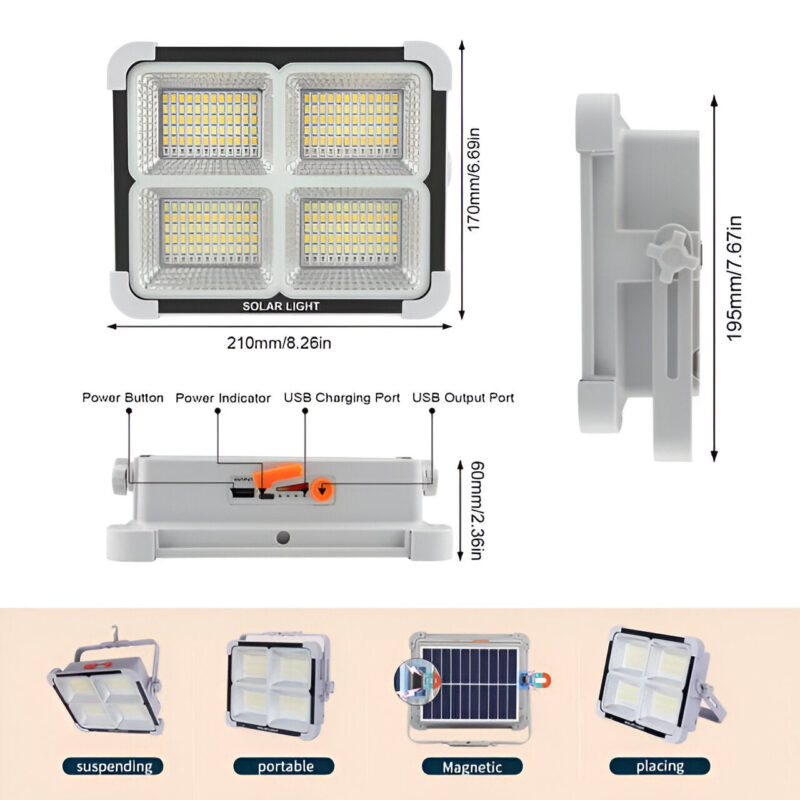 USB Rechargeable Solar LED Camping Light 100W Ps22 - Image 4