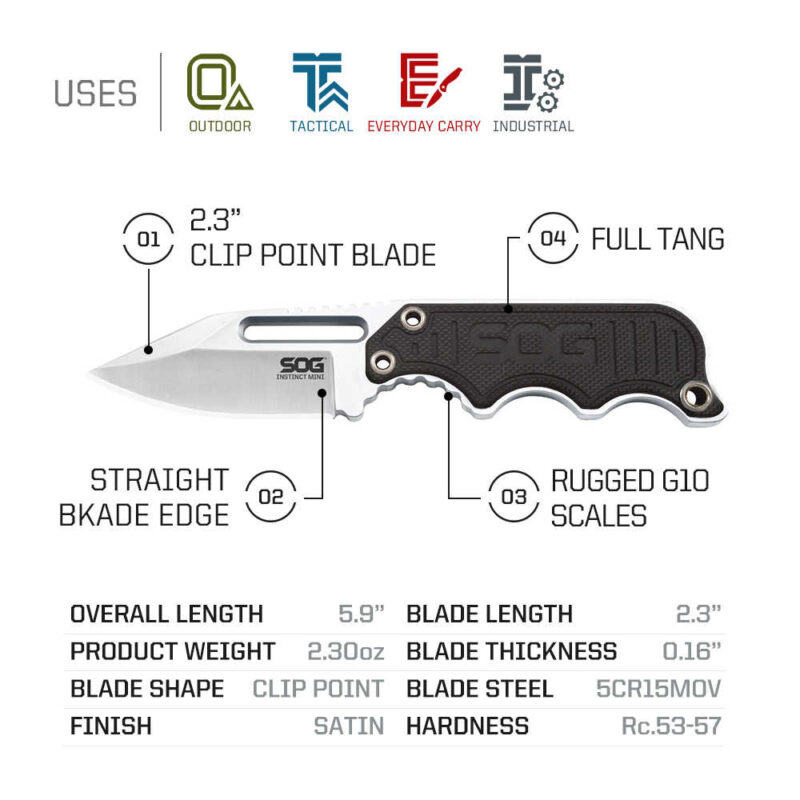 SOG Instinct Camping Tactical Neck Knife with Sheath ps215 - Image 2