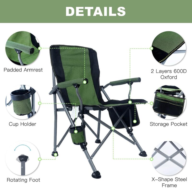 Folding Heavy Duty Support Chairs with Arm Rest Cup Holder and Portable Carrying Bag PS117 - Image 4